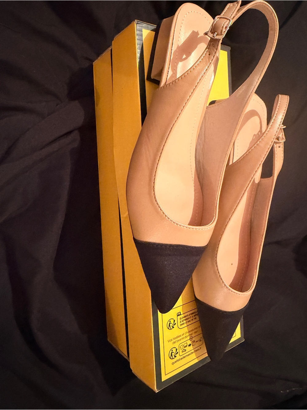 Women’s Two-Tone Slingback Pointed Toe Flats - Beige and Black